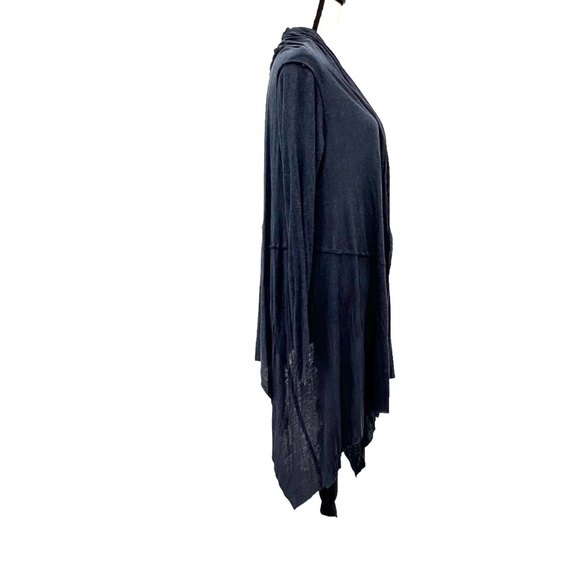 CUT25 BY YIGAL AZROUEL DENIM BLUE SILK/VISCOSE OPEN ASYMMETRICAL CARDIGAN - Picture 4 of 16